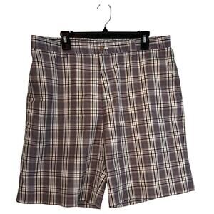 Izod XFG Mens Golf Shorts Multicolor Plaid Flat Front Pockets Zipper SIZE 36